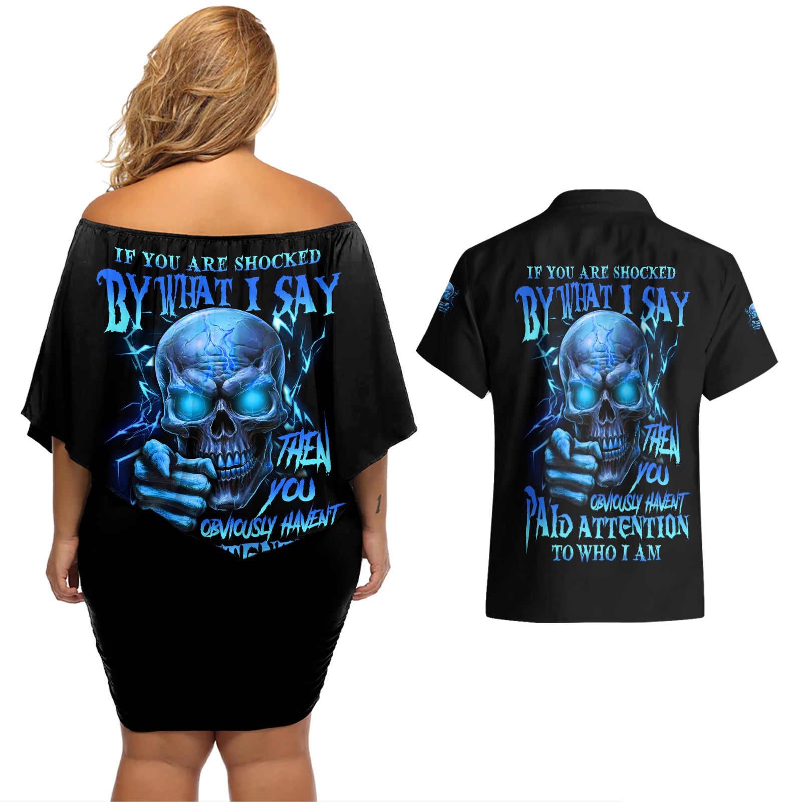 If You Are Shocked By What I Say Couples Matching Off Shoulder Short Dress and Hawaiian Shirt - Wonder Print Shop