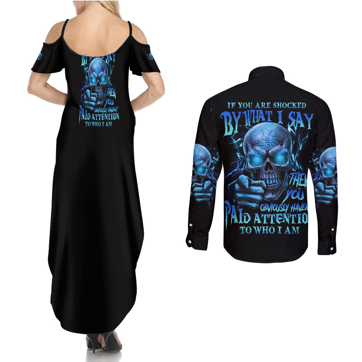 If You Are Shocked By What I Say Couples Matching Summer Maxi Dress and Long Sleeve Button Shirt - Wonder Print Shop