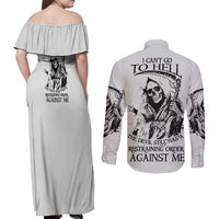 I Can't Go To Hell Reaper Skull Couples Matching Off Shoulder Maxi Dress and Long Sleeve Button Shirt - Wonder Print Shop