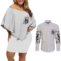 I Can't Go To Hell Reaper Skull Couples Matching Off Shoulder Short Dress and Long Sleeve Button Shirt - Wonder Print Shop