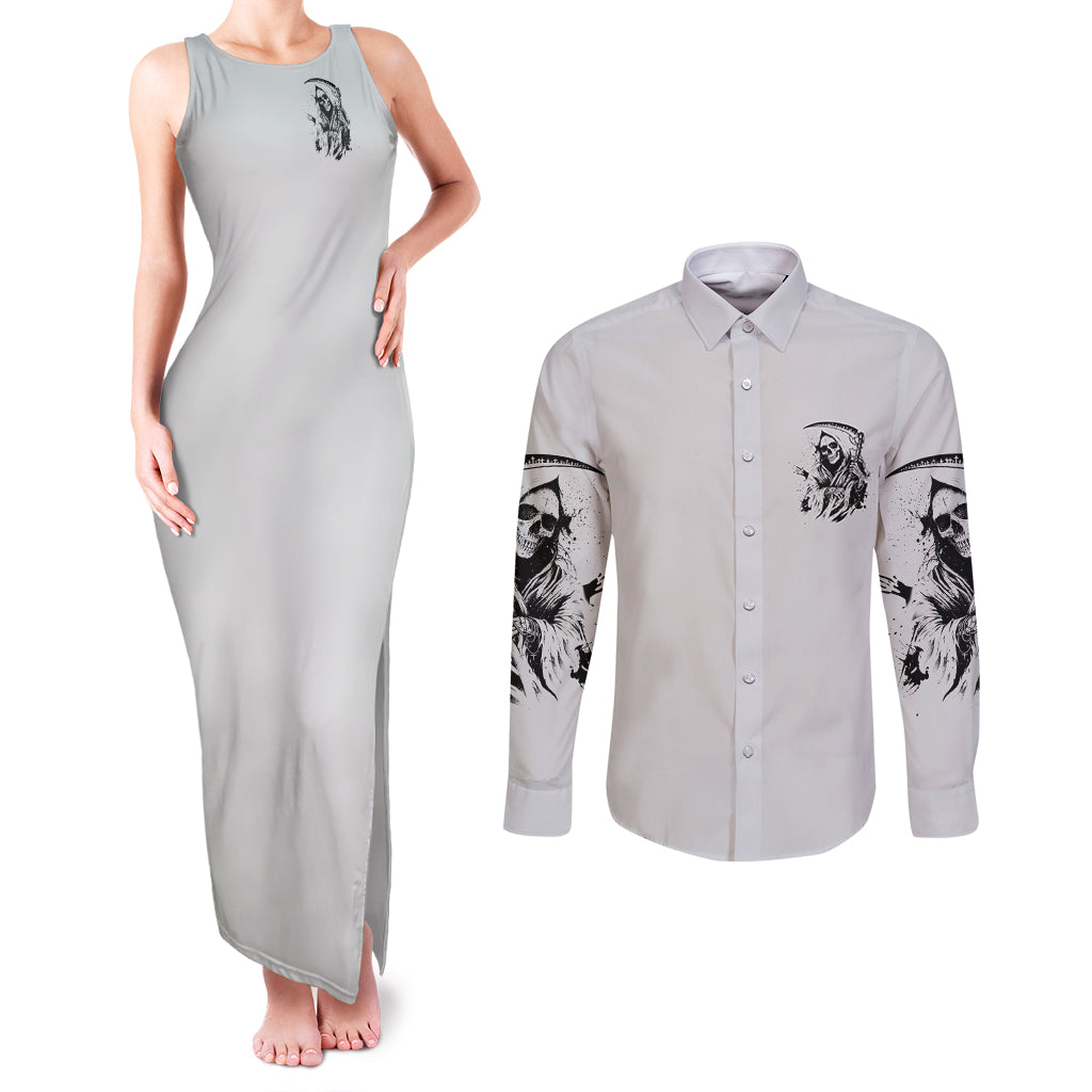 I Can't Go To Hell Reaper Skull Couples Matching Tank Maxi Dress and Long Sleeve Button Shirt - Wonder Print Shop