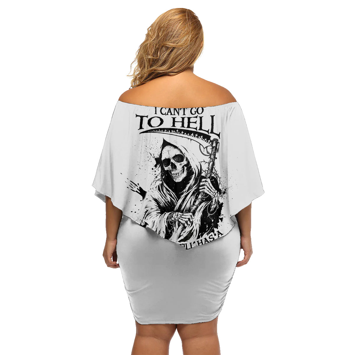 I Can't Go To Hell Reaper Skull Family Matching Off Shoulder Short Dress and Hawaiian Shirt - Wonder Print Shop