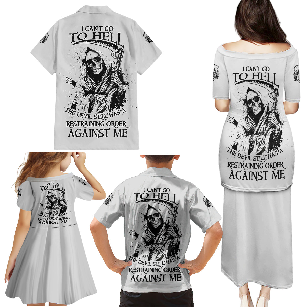 I Can't Go To Hell Reaper Skull Family Matching Puletasi Dress and Hawaiian Shirt - Wonder Print Shop