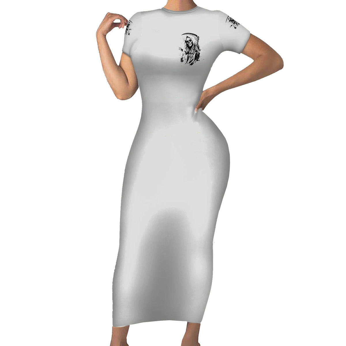 I Can't Go To Hell Reaper Skull Family Matching Short Sleeve Bodycon Dress and Hawaiian Shirt - Wonder Print Shop