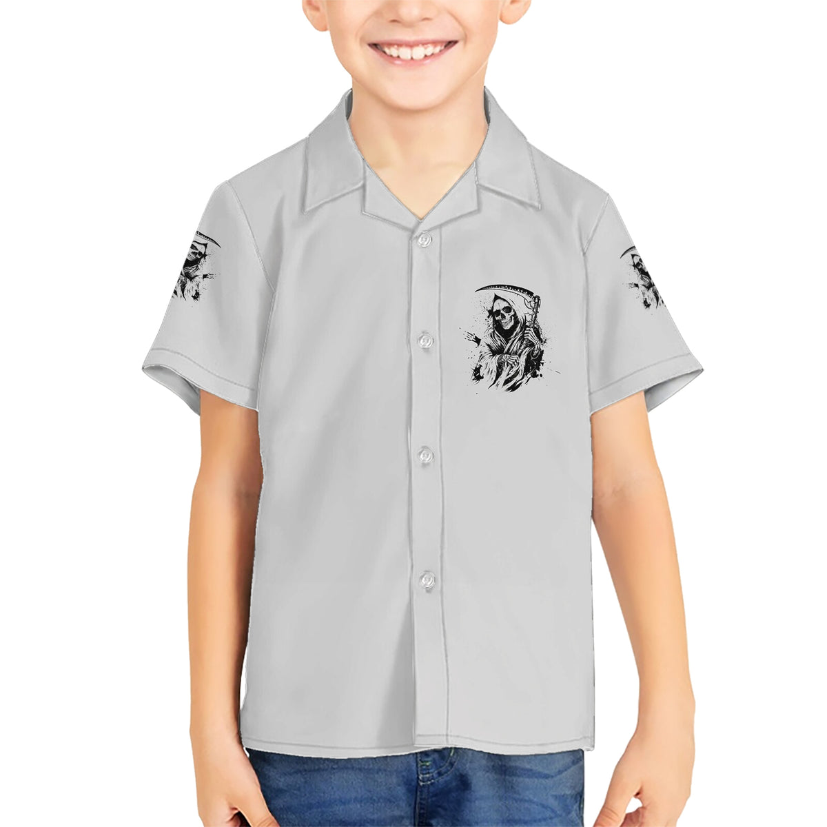 I Can't Go To Hell Reaper Skull Family Matching Short Sleeve Bodycon Dress and Hawaiian Shirt - Wonder Print Shop