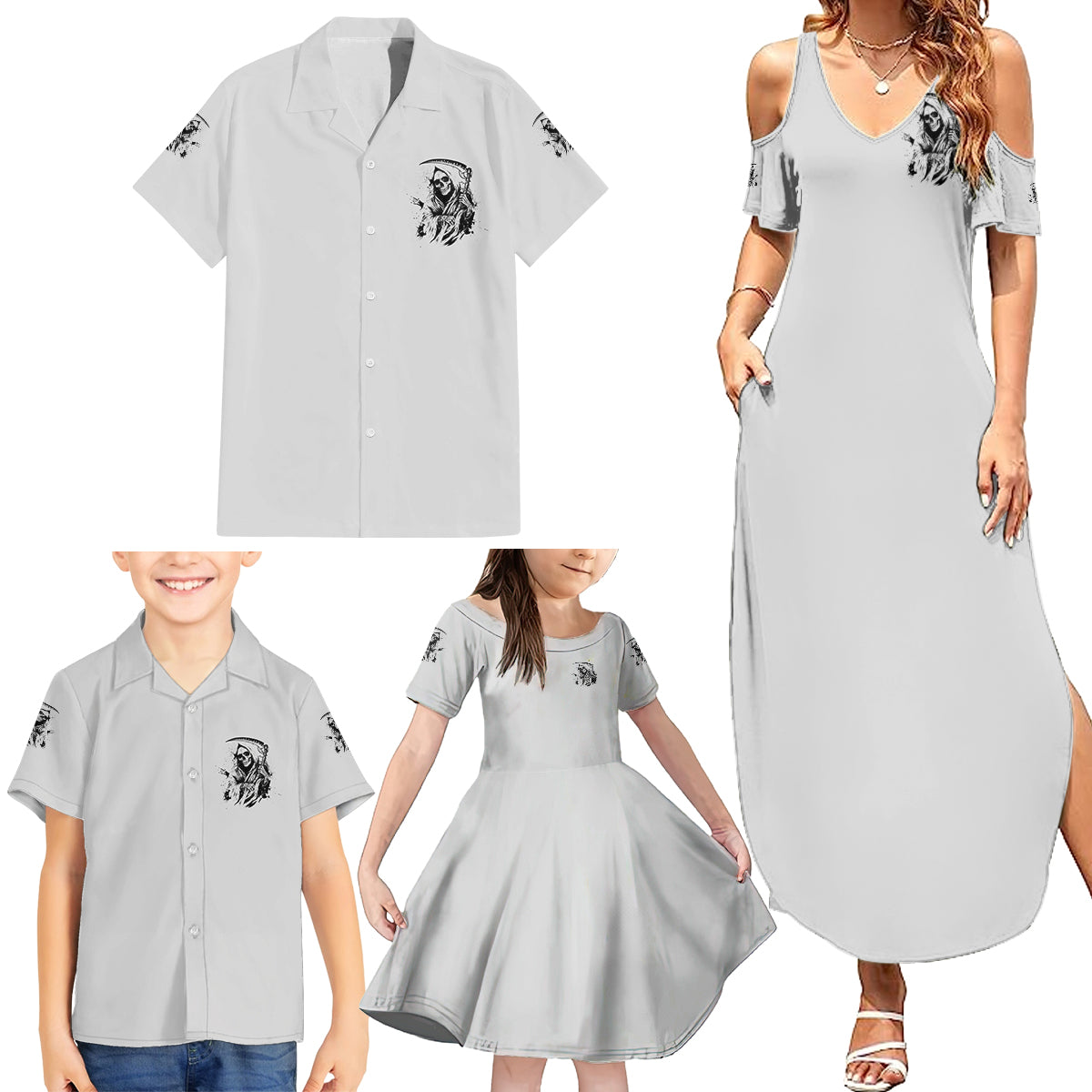 I Can't Go To Hell Reaper Skull Family Matching Summer Maxi Dress and Hawaiian Shirt - Wonder Print Shop
