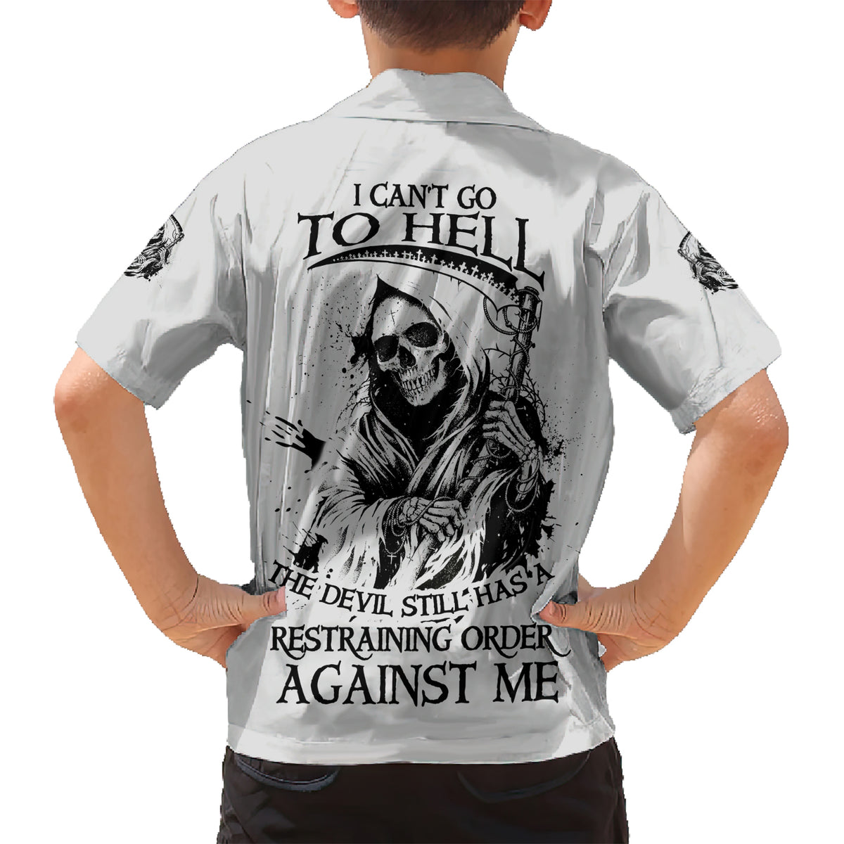 I Can't Go To Hell Reaper Skull Kid Hawaiian Shirt - Wonder Print Shop