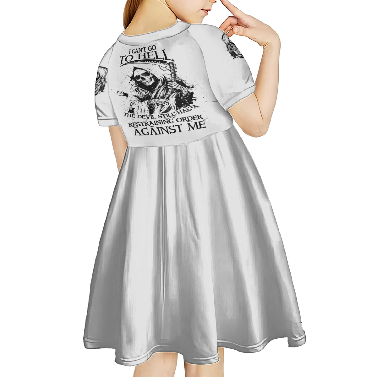 I Can't Go To Hell Reaper Skull Kid Short Sleeve Dress - Wonder Print Shop