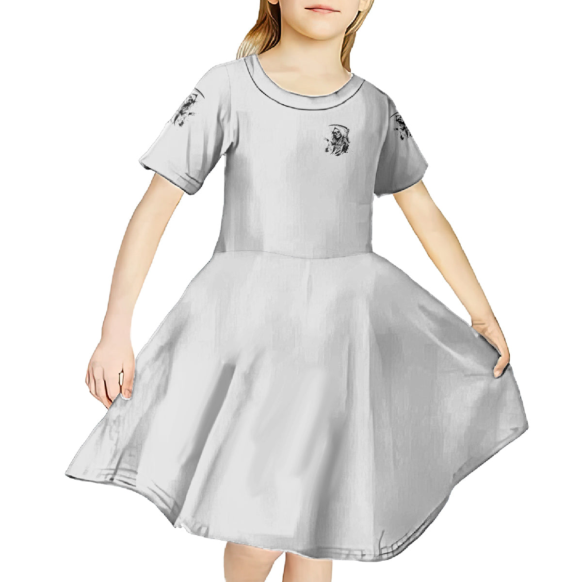 I Can't Go To Hell Reaper Skull Kid Short Sleeve Dress - Wonder Print Shop