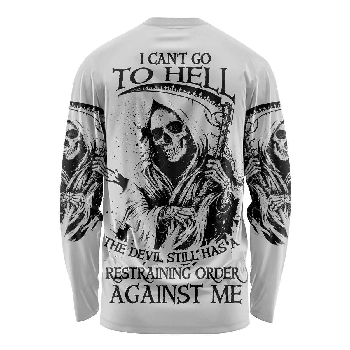 I Can't Go To Hell Reaper Skull Long Sleeve Shirt - Wonder Print Shop