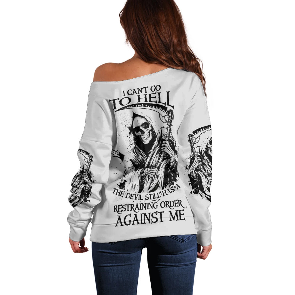 I Can't Go To Hell Reaper Skull Off Shoulder Sweater - Wonder Print Shop