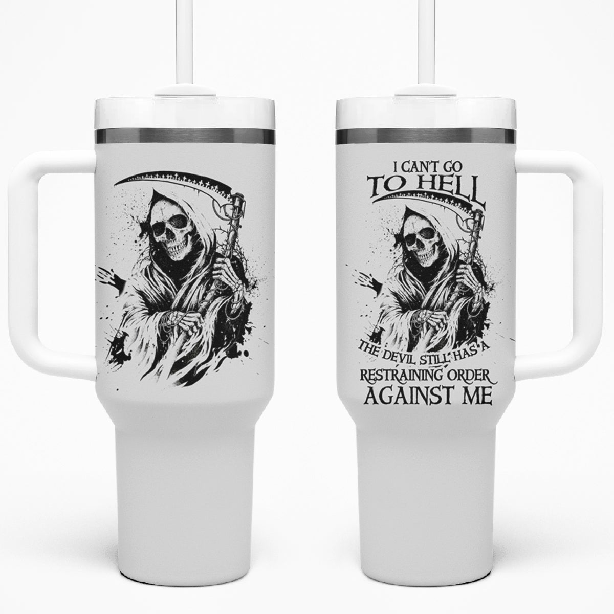 I Can't Go To Hell Reaper Skull Tumbler With Handle - Wonder Print Shop