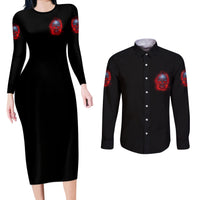 When I Was Born Fire Skull Couples Matching Long Sleeve Bodycon Dress and Long Sleeve Button Shirt - Wonder Print Shop