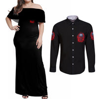 When I Was Born Fire Skull Couples Matching Off Shoulder Maxi Dress and Long Sleeve Button Shirt - Wonder Print Shop