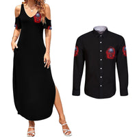 When I Was Born Fire Skull Couples Matching Summer Maxi Dress and Long Sleeve Button Shirt - Wonder Print Shop