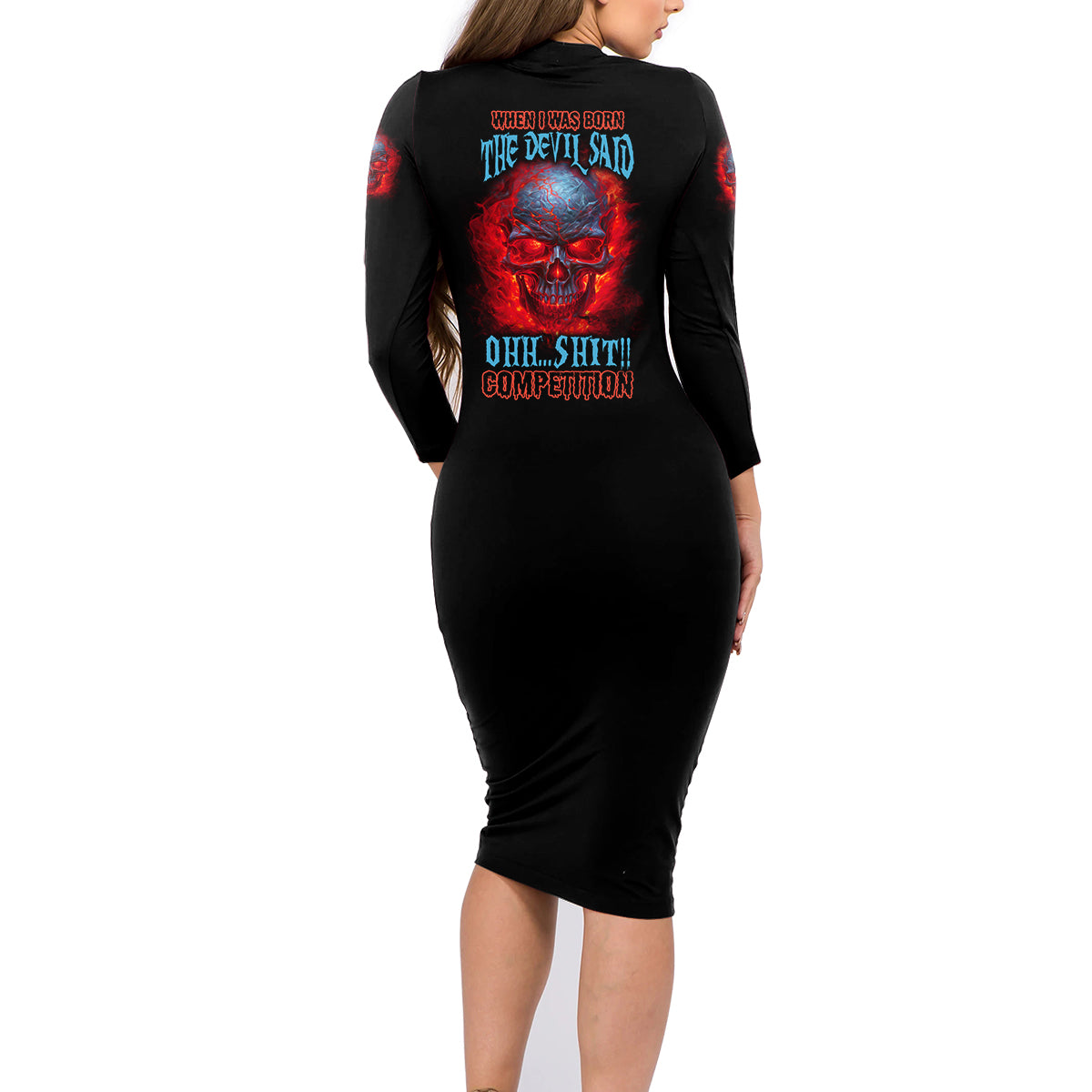 When I Was Born Fire Skull Family Matching Long Sleeve Bodycon Dress and Hawaiian Shirt - Wonder Print Shop