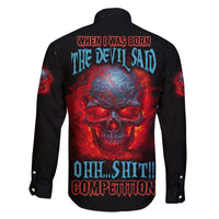 When I Was Born Fire Skull Family Matching Off Shoulder Long Sleeve Dress and Hawaiian Shirt - Wonder Print Shop