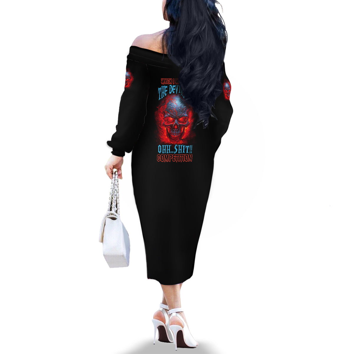 When I Was Born Fire Skull Family Matching Off Shoulder Long Sleeve Dress and Hawaiian Shirt - Wonder Print Shop