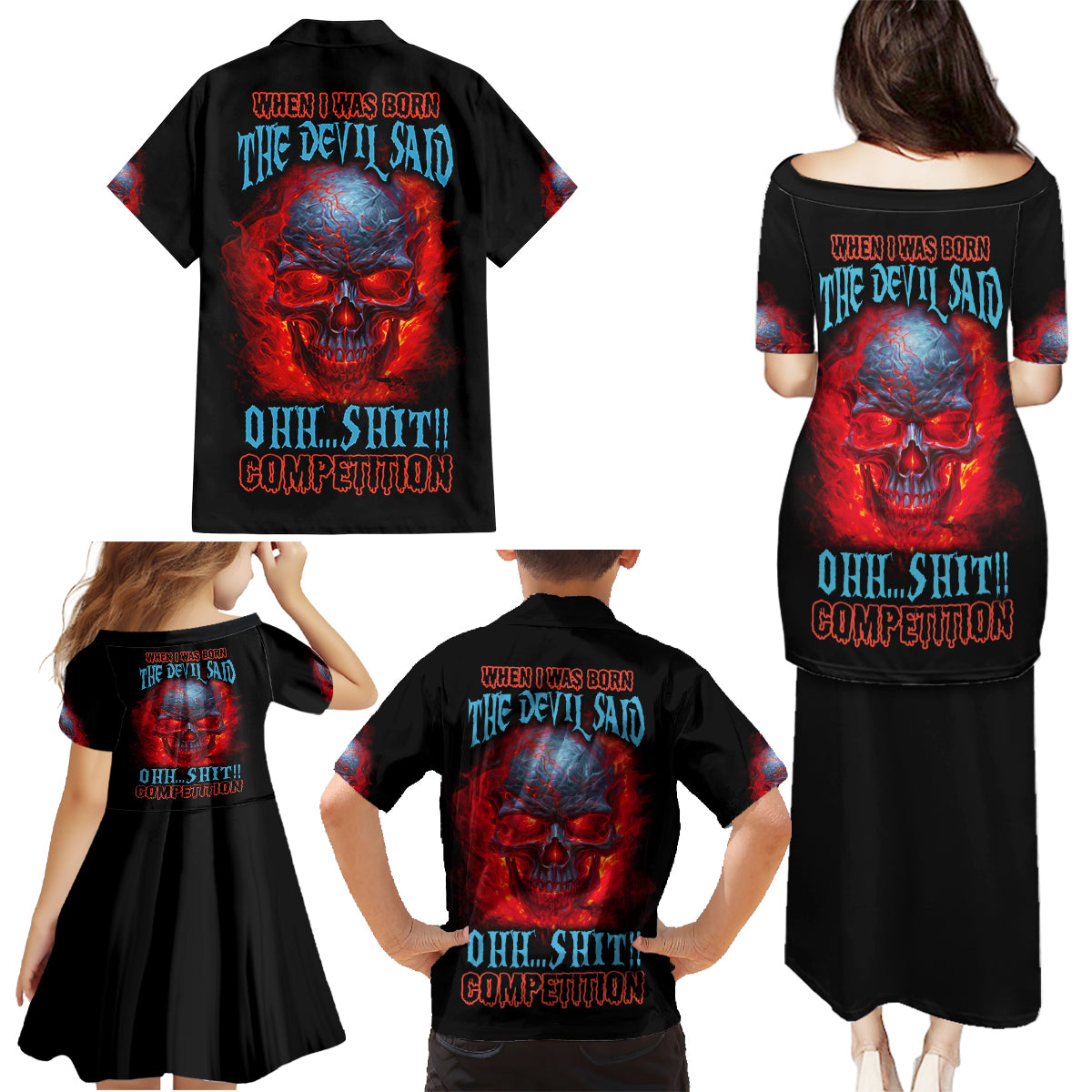 When I Was Born Fire Skull Family Matching Puletasi Dress and Hawaiian Shirt - Wonder Print Shop