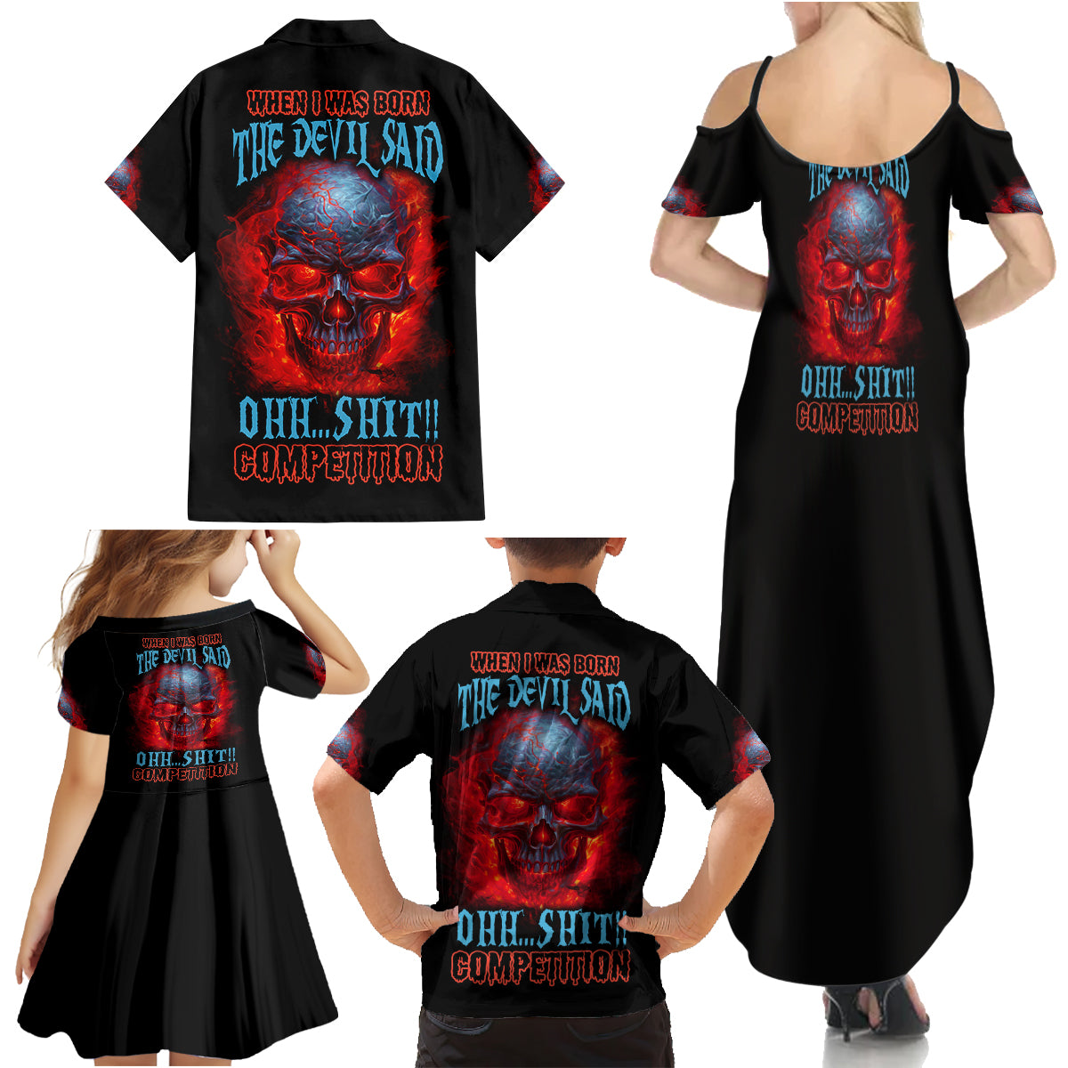When I Was Born Fire Skull Family Matching Summer Maxi Dress and Hawaiian Shirt - Wonder Print Shop