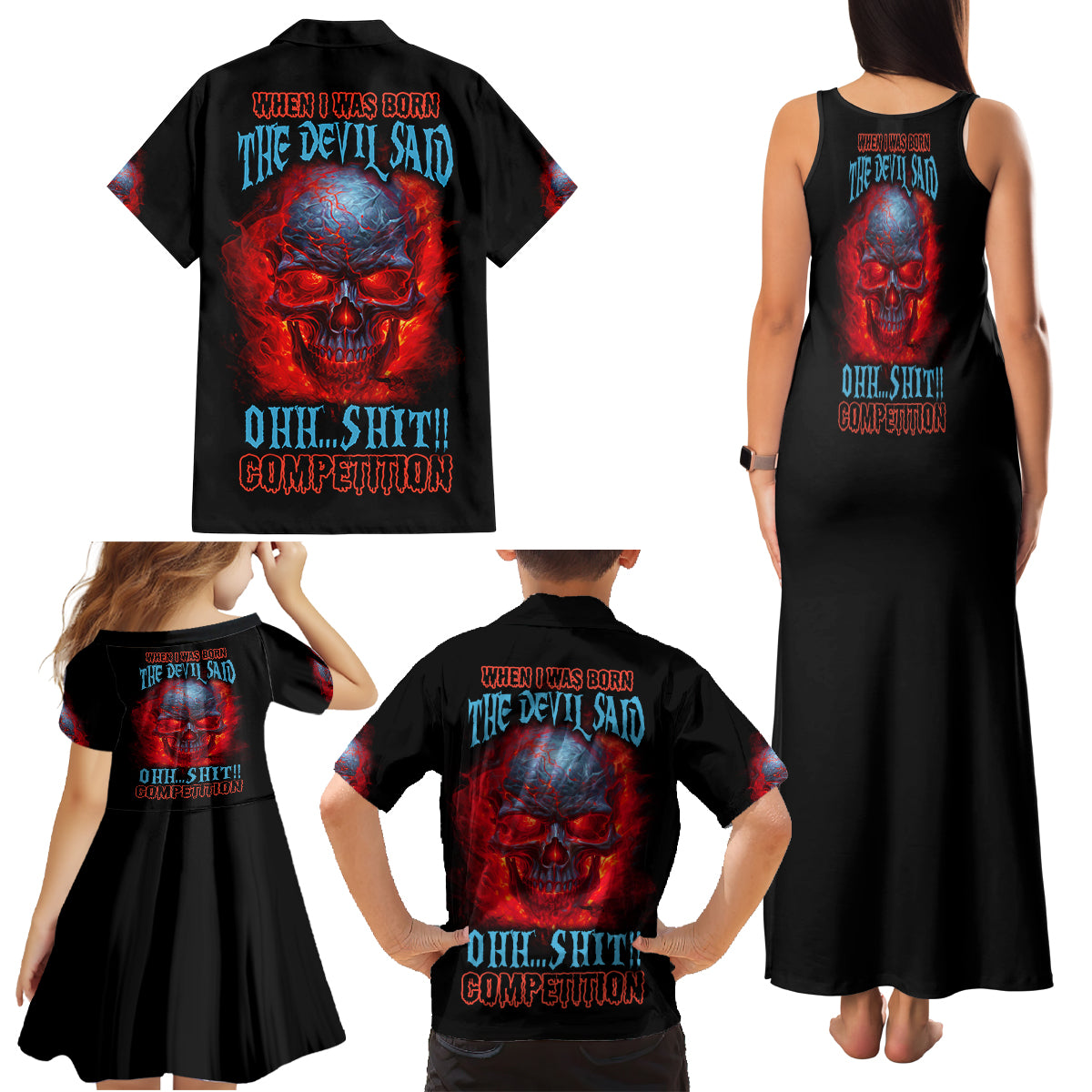 When I Was Born Fire Skull Family Matching Tank Maxi Dress and Hawaiian Shirt - Wonder Print Shop