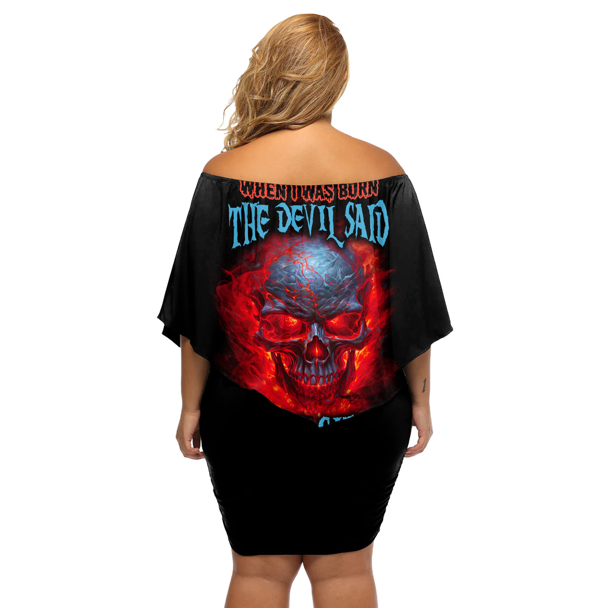 When I Was Born Fire Skull Off Shoulder Short Dress - Wonder Print Shop