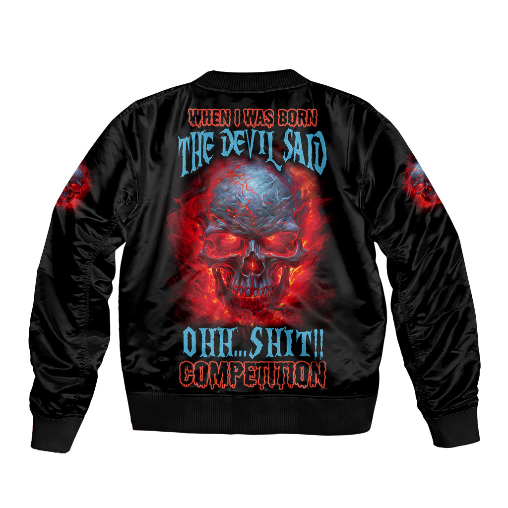 When I Was Born Fire Skull Sleeve Zip Bomber Jacket - Wonder Print Shop