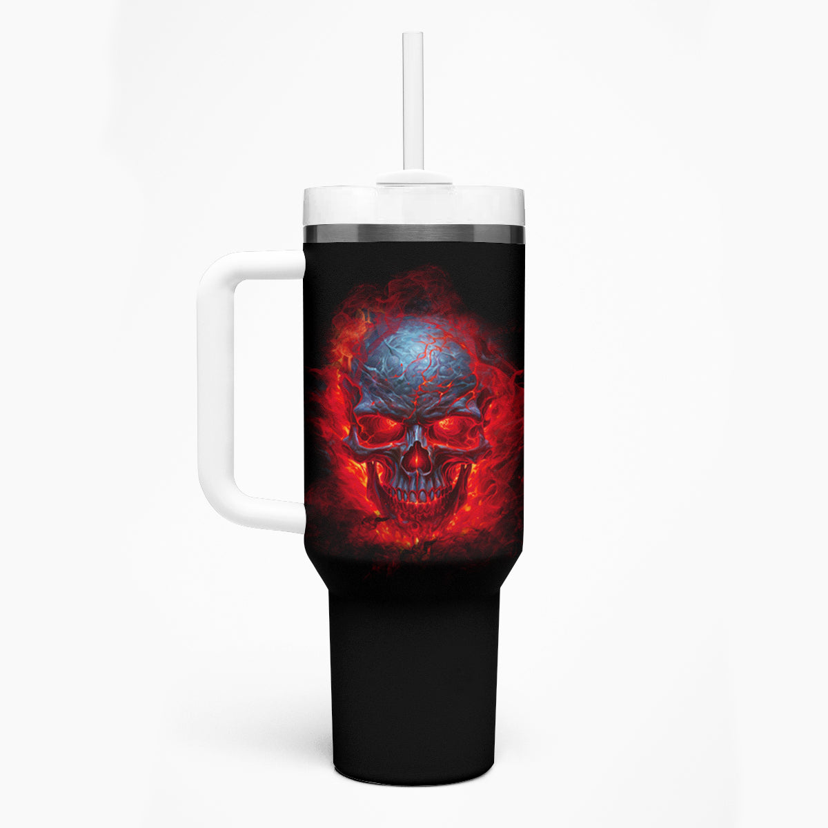 When I Was Born Fire Skull Tumbler With Handle - Wonder Print Shop