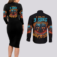 I Have 3 Sides Skull Reaper Couples Matching Long Sleeve Bodycon Dress and Long Sleeve Button Shirt - Wonder Print Shop