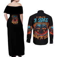 I Have 3 Sides Skull Reaper Couples Matching Off Shoulder Maxi Dress and Long Sleeve Button Shirt - Wonder Print Shop