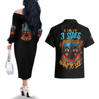 I Have 3 Sides Skull Reaper Couples Matching Off The Shoulder Long Sleeve Dress and Hawaiian Shirt - Wonder Print Shop