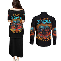 I Have 3 Sides Skull Reaper Couples Matching Puletasi Dress and Long Sleeve Button Shirt - Wonder Print Shop