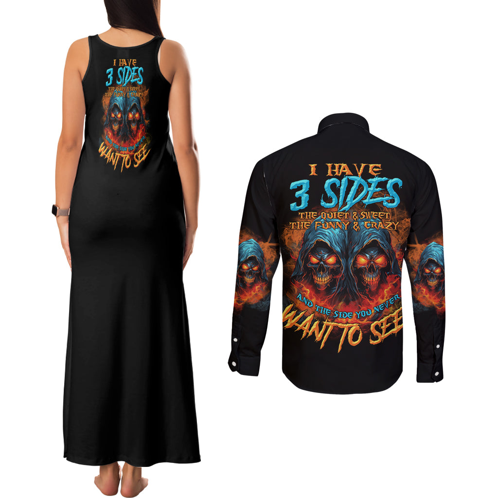 I Have 3 Sides Skull Reaper Couples Matching Tank Maxi Dress and Long Sleeve Button Shirt - Wonder Print Shop