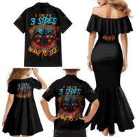 I Have 3 Sides Skull Reaper Family Matching Mermaid Dress and Hawaiian Shirt - Wonder Print Shop
