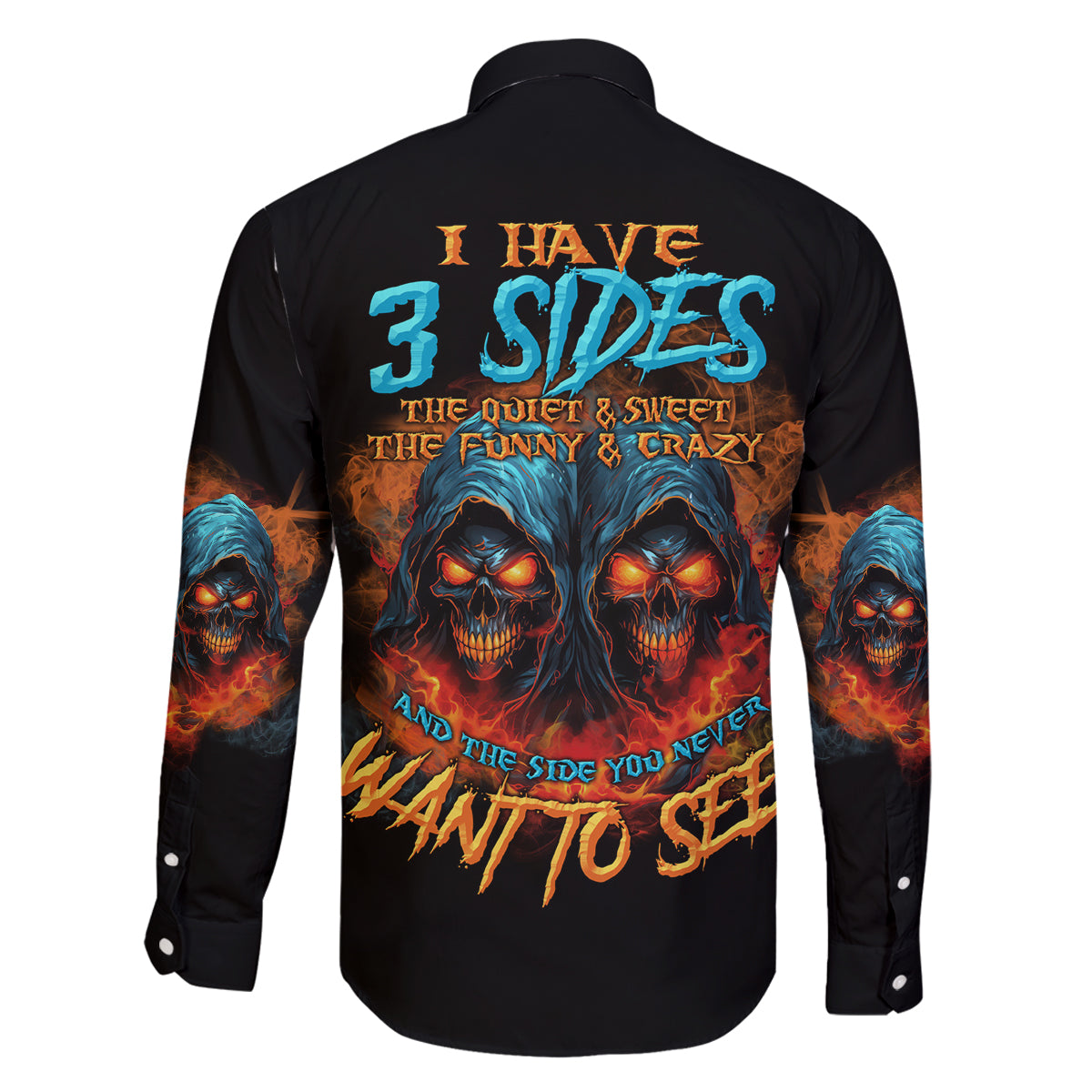 I Have 3 Sides Skull Reaper Family Matching Off Shoulder Long Sleeve Dress and Hawaiian Shirt - Wonder Print Shop