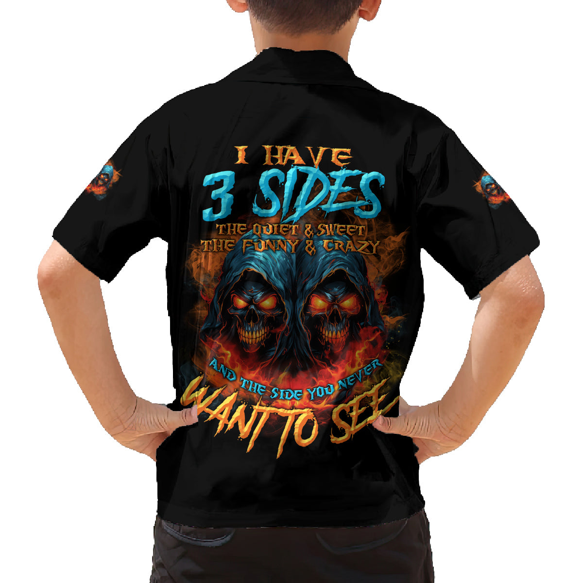I Have 3 Sides Skull Reaper Family Matching Off Shoulder Short Dress and Hawaiian Shirt - Wonder Print Shop