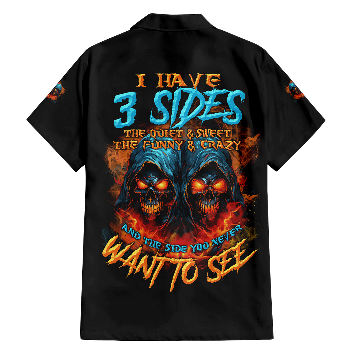 I Have 3 Sides Skull Reaper Family Matching Off Shoulder Short Dress and Hawaiian Shirt - Wonder Print Shop
