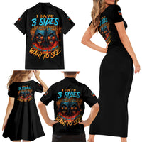 I Have 3 Sides Skull Reaper Family Matching Short Sleeve Bodycon Dress and Hawaiian Shirt - Wonder Print Shop