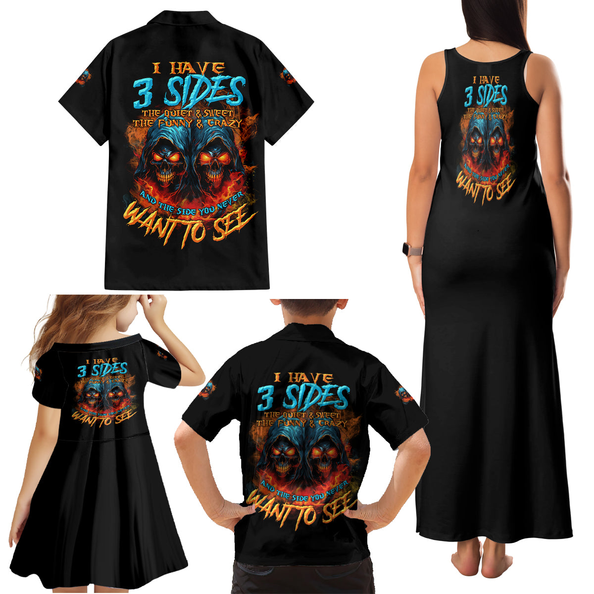 I Have 3 Sides Skull Reaper Family Matching Tank Maxi Dress and Hawaiian Shirt - Wonder Print Shop
