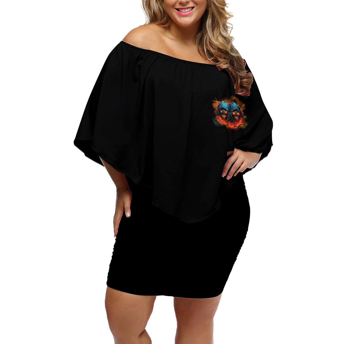 I Have 3 Sides Skull Reaper Off Shoulder Short Dress - Wonder Print Shop