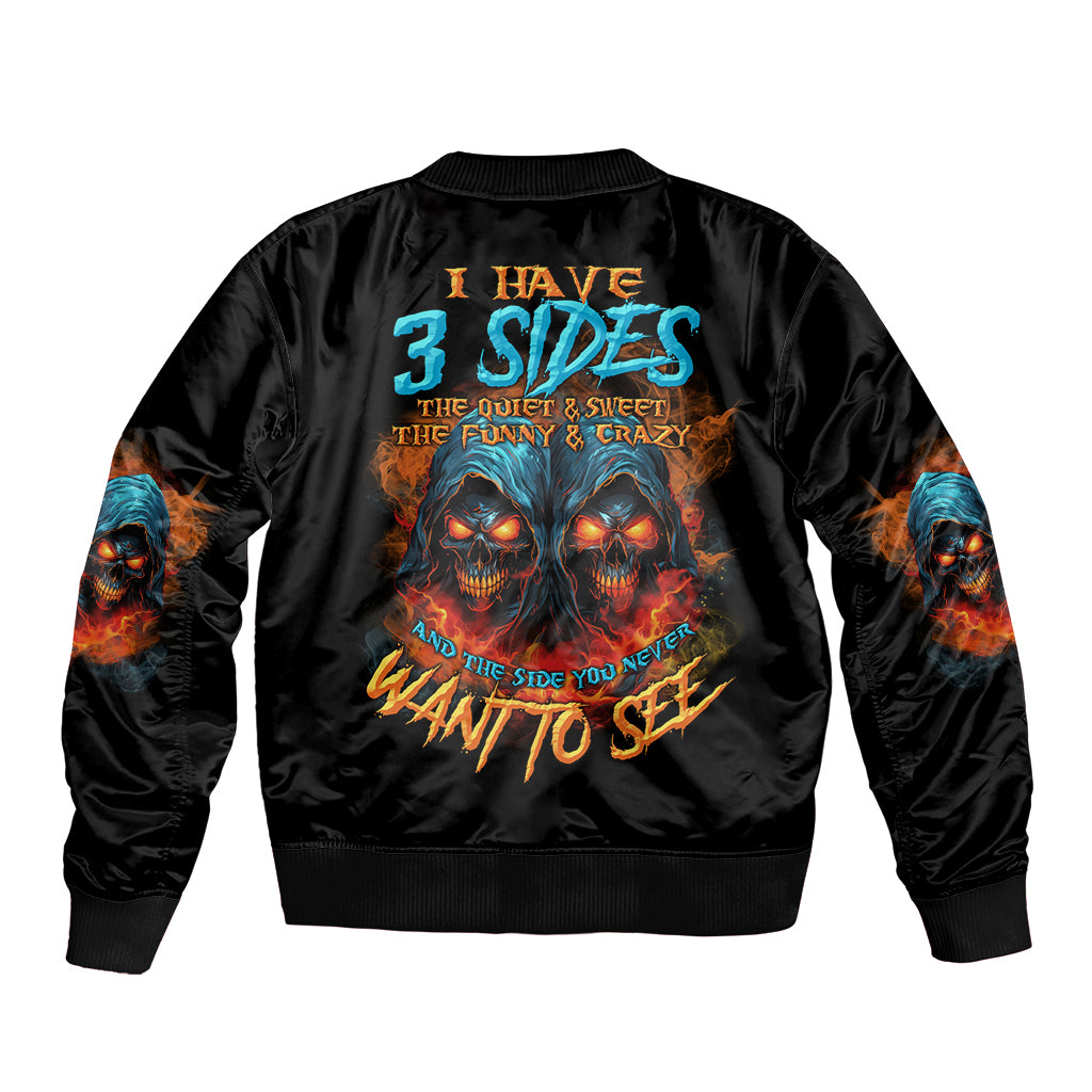 I Have 3 Sides Skull Reaper Sleeve Zip Bomber Jacket - Wonder Print Shop
