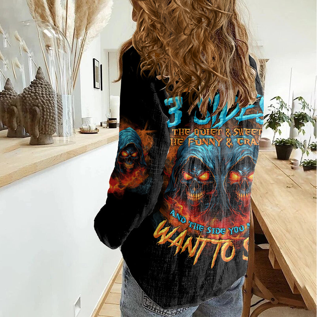 I Have 3 Sides Skull Reaper Women Casual Shirt - Wonder Print Shop