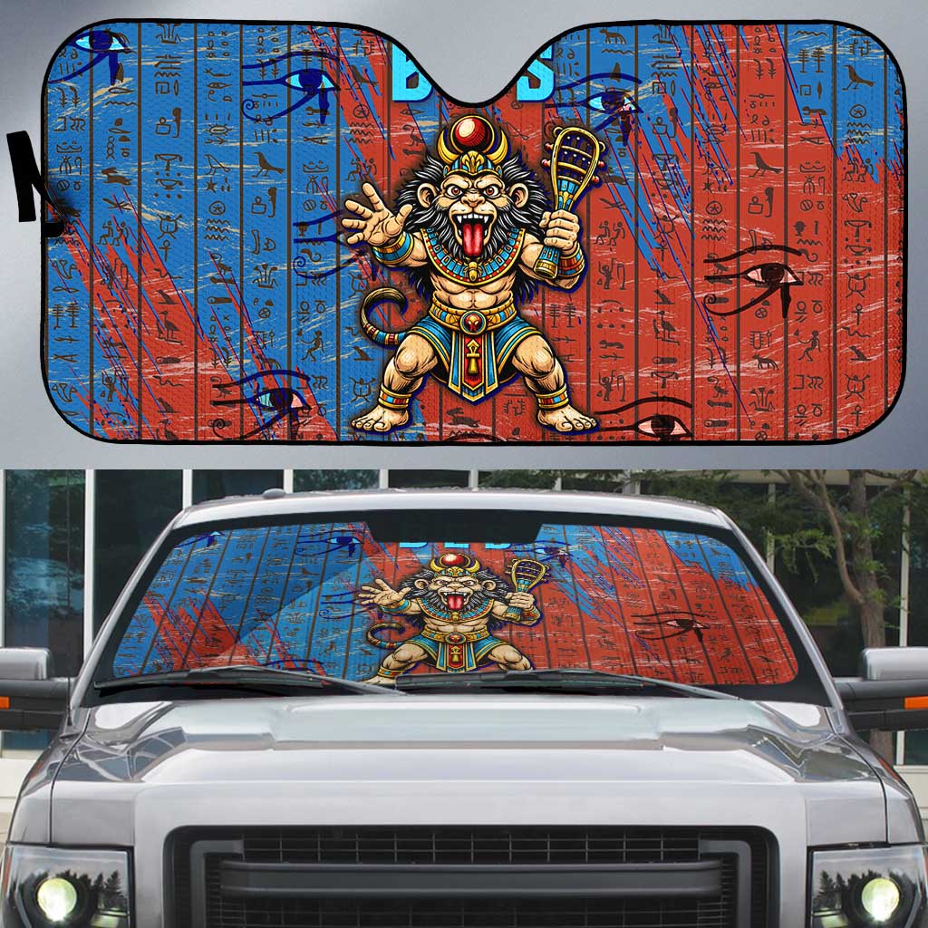 Bes Auto Sun Shade Ancient Egyptian Hieroglyphs and Sacred Symbols Ancient Myth - Wonder Print Shop