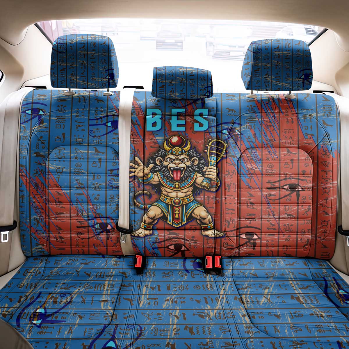 Bes Back Car Seat Cover Ancient Egyptian Hieroglyphs and Sacred Symbols Ancient Myth - Wonder Print Shop