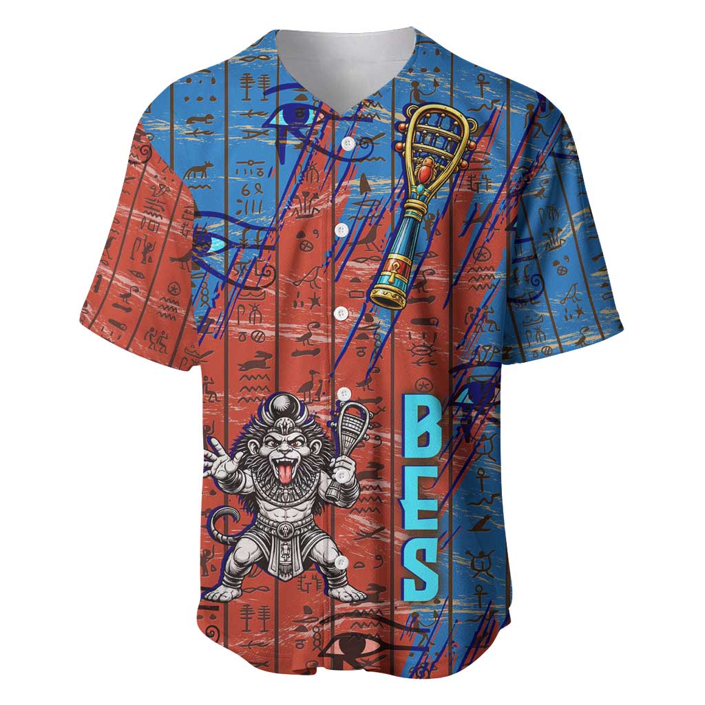 Bes Baseball Jersey Ancient Egyptian Hieroglyphs and Sacred Symbols Ancient Myth - Wonder Print Shop