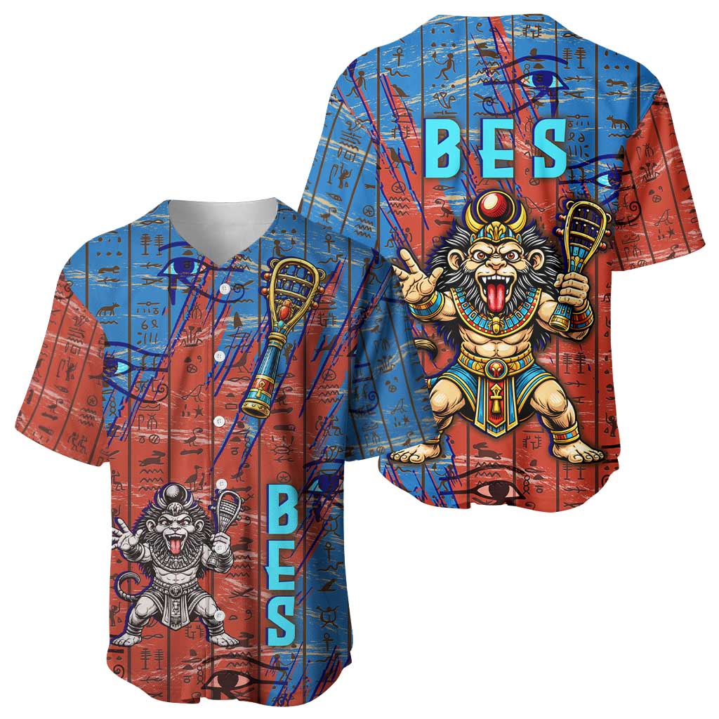 Bes Baseball Jersey Ancient Egyptian Hieroglyphs and Sacred Symbols Ancient Myth - Wonder Print Shop