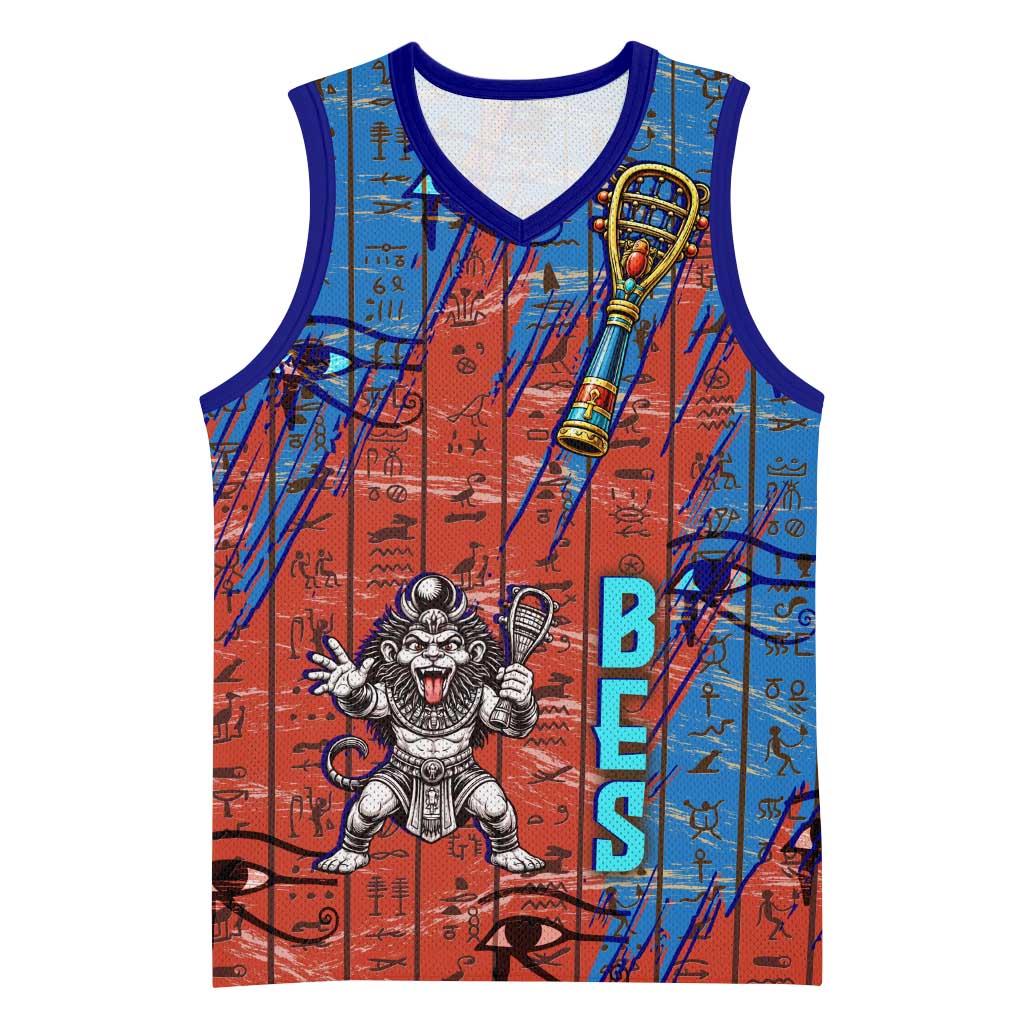 Bes Basketball Jersey Ancient Egyptian Hieroglyphs and Sacred Symbols Ancient Myth - Wonder Print Shop