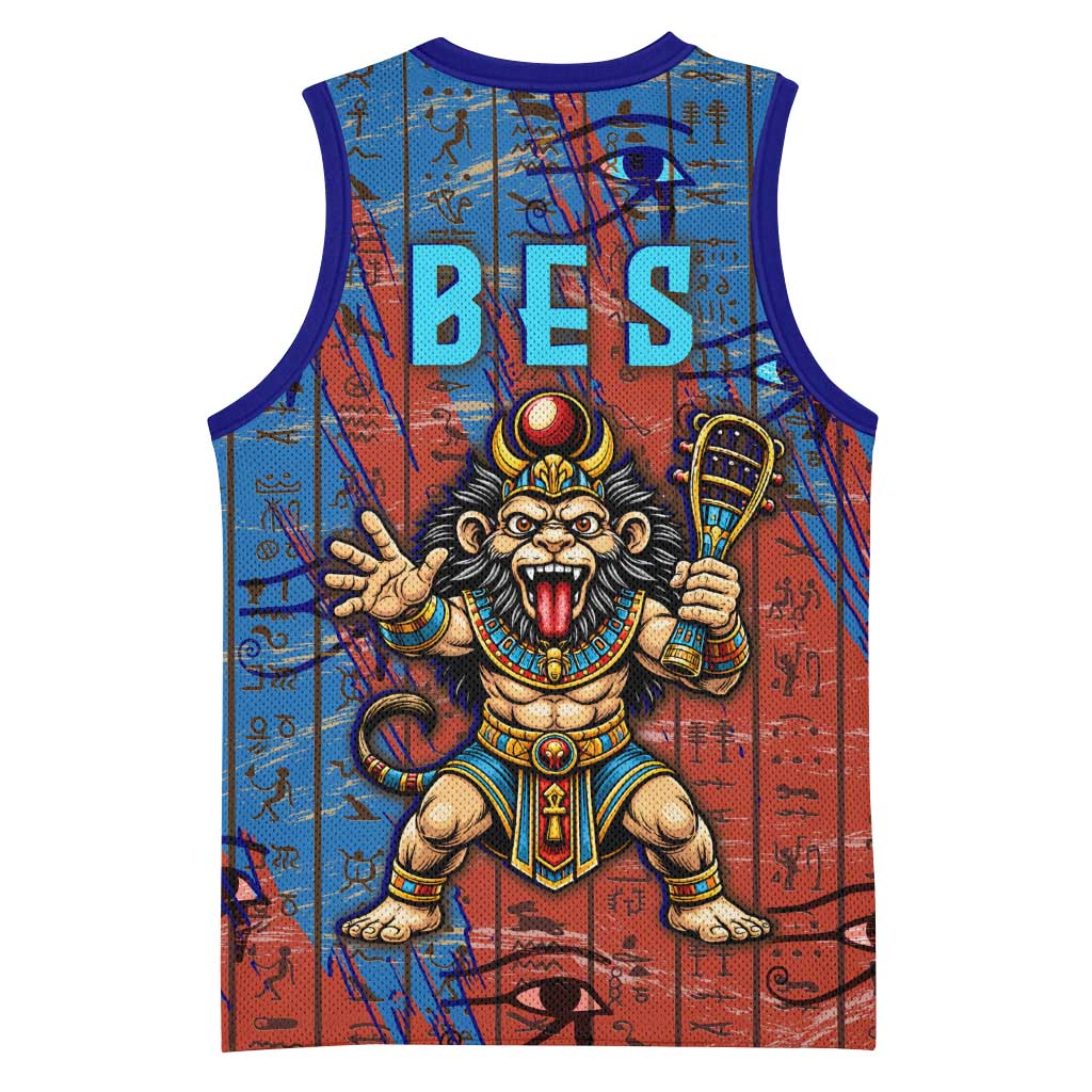 Bes Basketball Jersey Ancient Egyptian Hieroglyphs and Sacred Symbols Ancient Myth - Wonder Print Shop