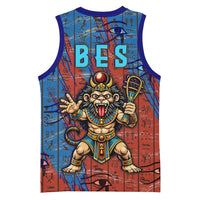 Bes Basketball Jersey Ancient Egyptian Hieroglyphs and Sacred Symbols Ancient Myth - Wonder Print Shop