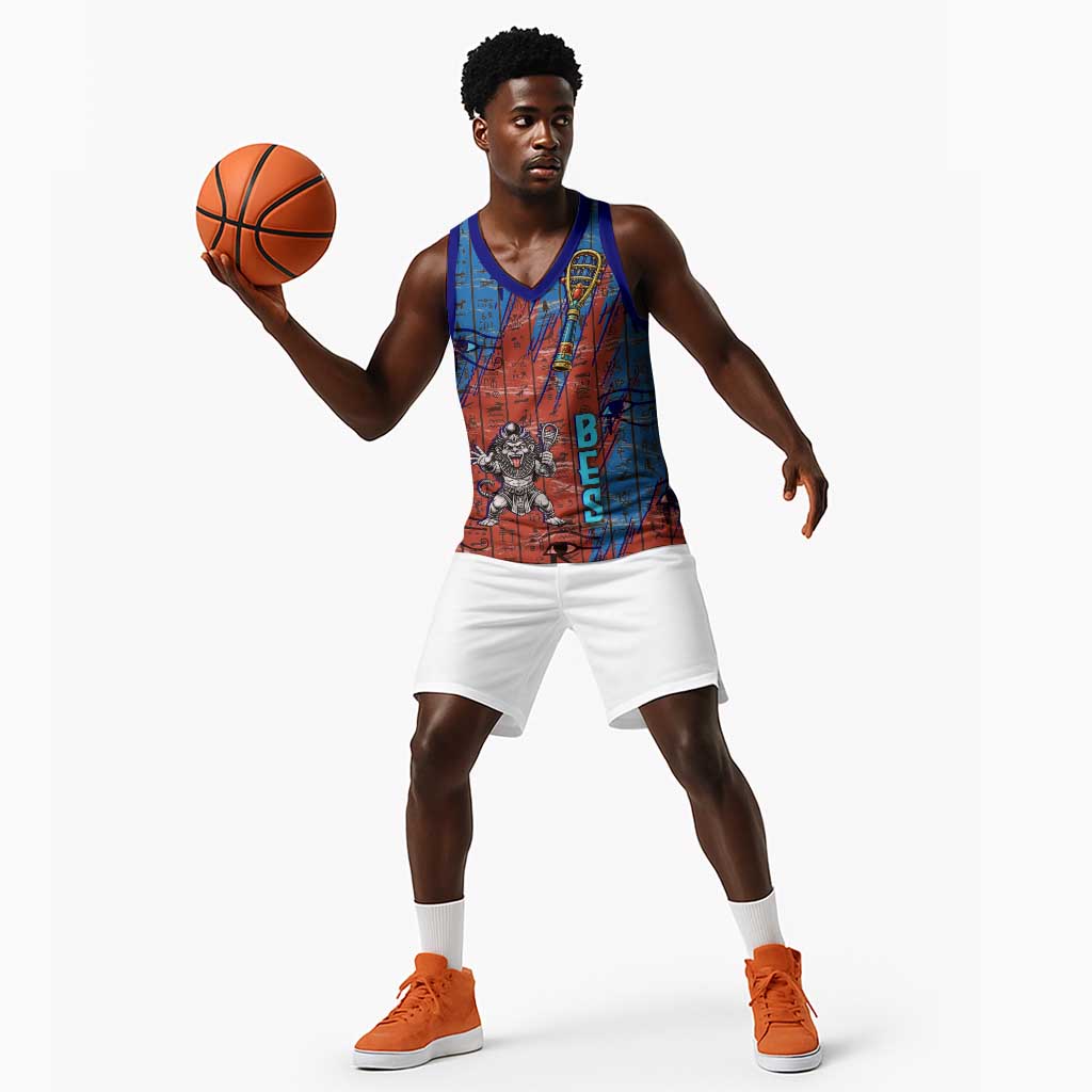 Bes Basketball Jersey Ancient Egyptian Hieroglyphs and Sacred Symbols Ancient Myth - Wonder Print Shop